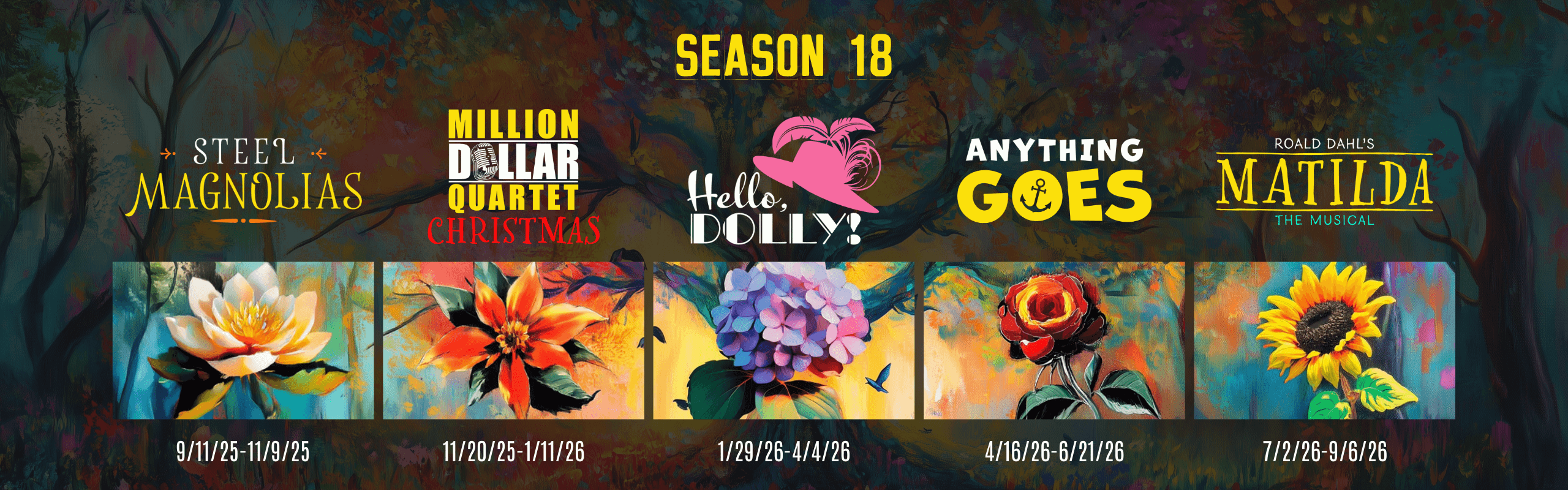 Banner depicting all of the show logos and show dates for Season 18